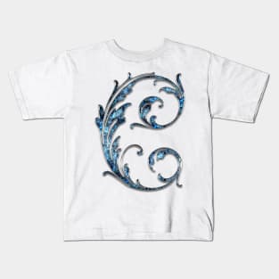 Ornate Blue Silver Letter C Kids T-Shirt